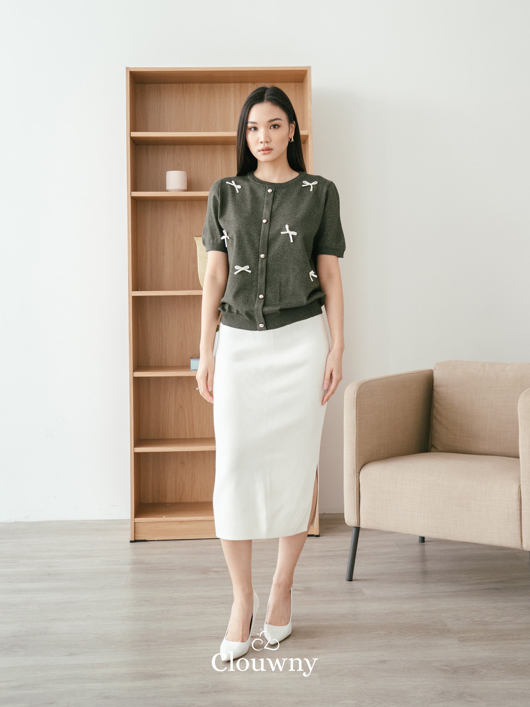 Ferlina Bow Knit Top - Army